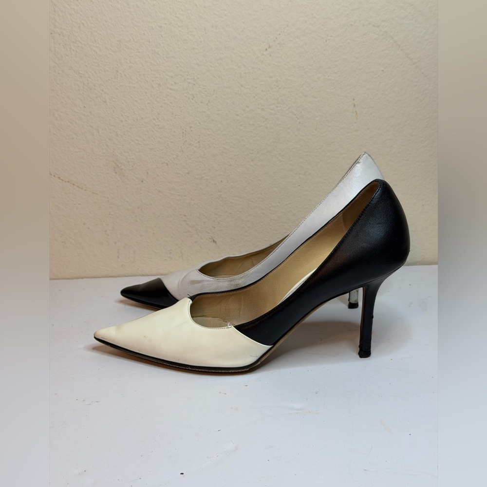 Jimmy Choo Love Pumps in a Black/White Two-tone Leather and Patent finish - Picture 8 of 11